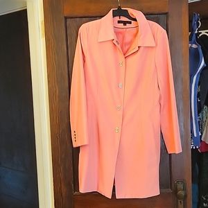 Bubble Gum Pink Trench Coat Size M Above Knee, Pockets Light Lining Anne Klein